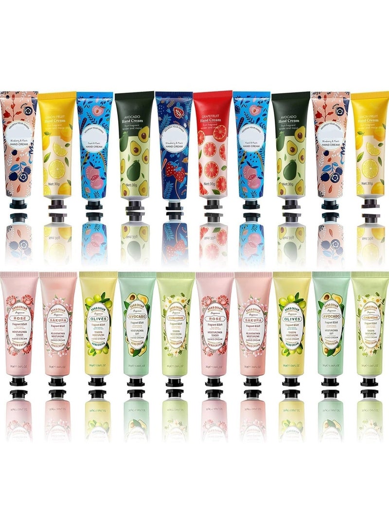 ChicAbode 20 Pack Hand Cream Gift Set, Moisturizing Hand Care Cream Travel Gift Set, Travel Size Hand Lotion for Women, Natural Plant Extracts, For Dry Cracked Hands, Mini Hand Cream With Natural Aloe - Image 1